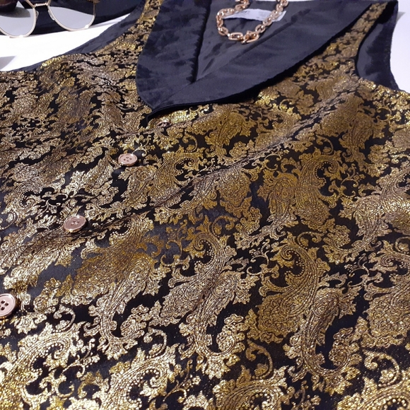 Unisex Gold Metallic Ornate Tuxedo Vest - Picture 4 of 9